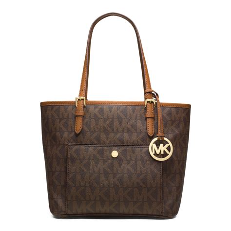 michael kors jet set medium logo tote|Michael Kors carryall pale peanut.